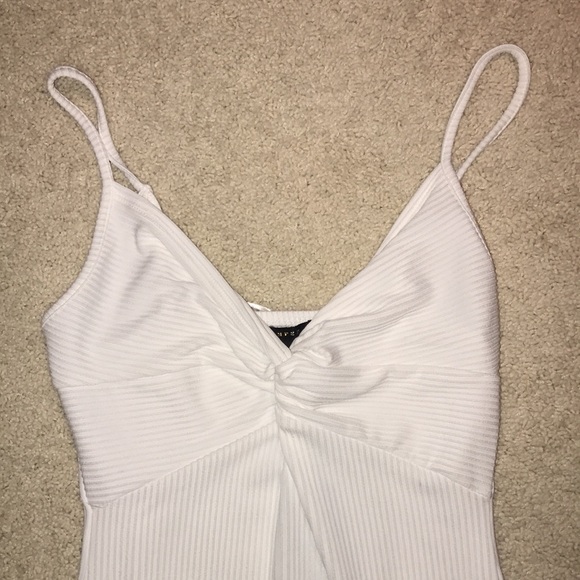 V-Neck Front-Knot Ribbed Bodycon Dress White - Picture 4 of 6